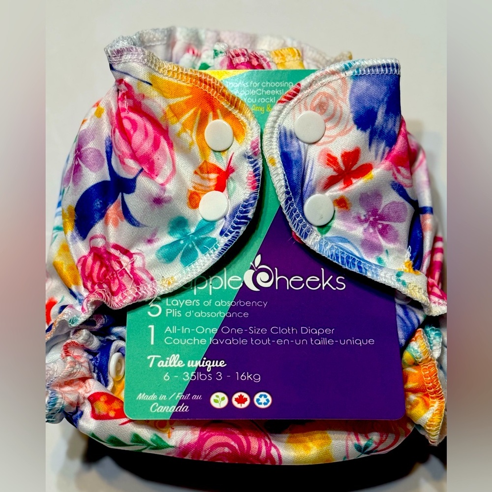 Applecheeks All In One Reusable one size Cloth Diaper Nappy flower watercolor